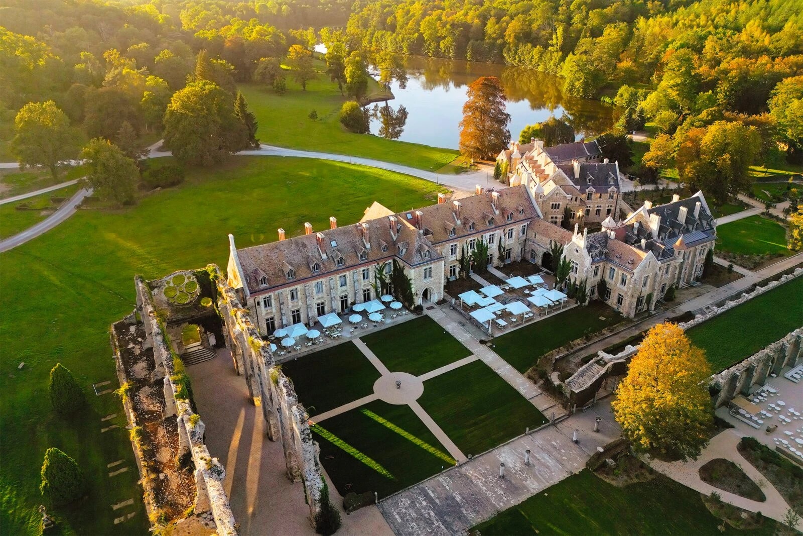 Abbaye des Vaux de Cernay Aerial view   Official Photo